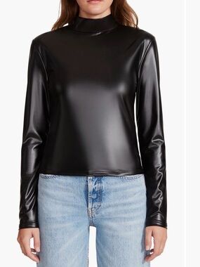 Steve Madden Faux-Leather Long-Sleeve Mock Neck Top